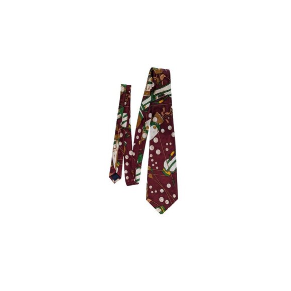 FloRence & K Silk Golf Print Tie Burgundy Green White Polo Sports Classic 59" - Picture 4 of 6